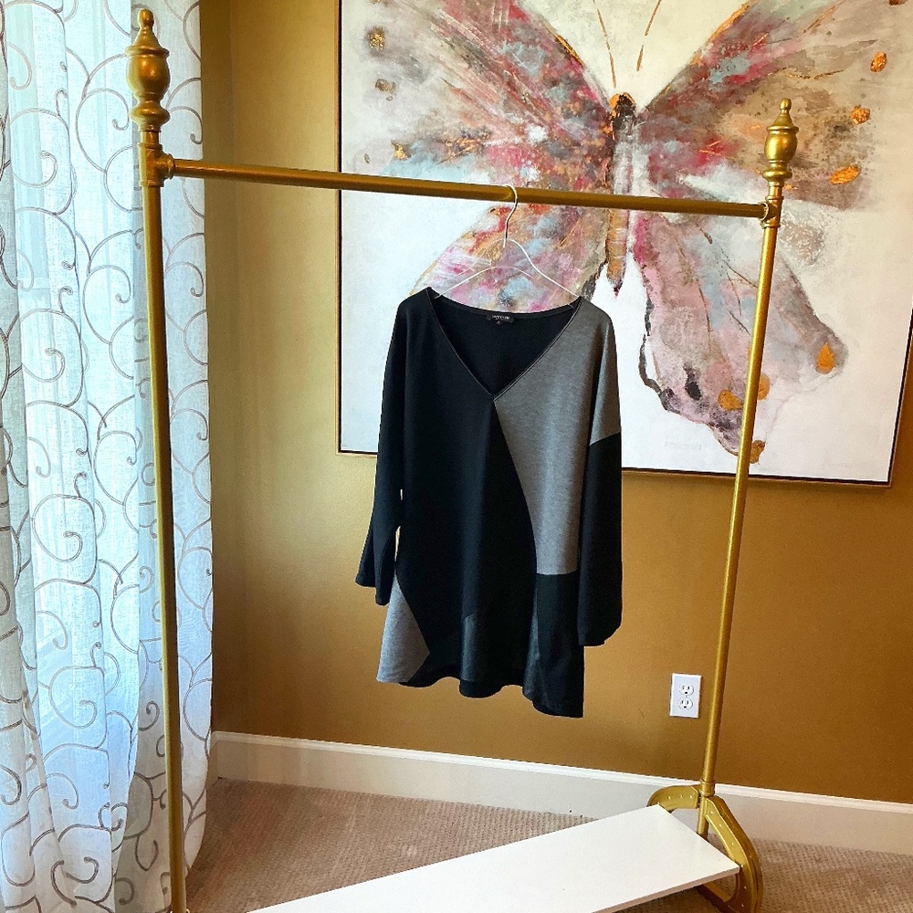 Lafayette 148 Black & Gray Tunic with Leather Size XL